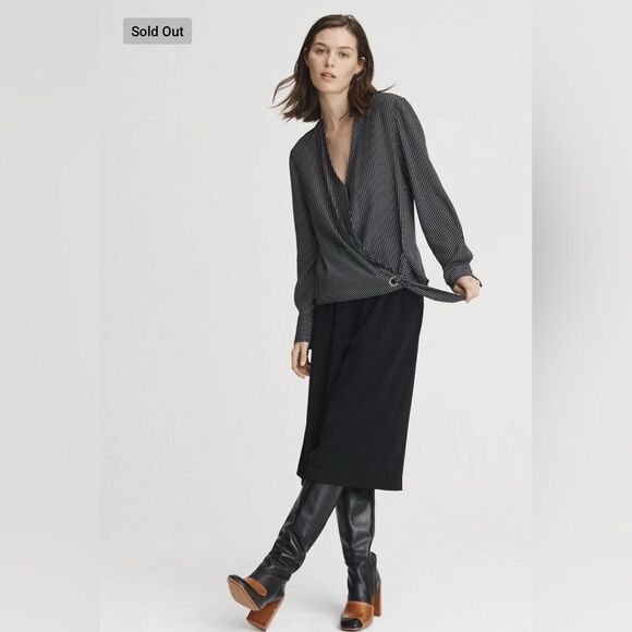 RAG & BONE  BLACK/WHITE STRIPE FELIX POPOVER 100% Silk Size SP - Picture 4 of 16